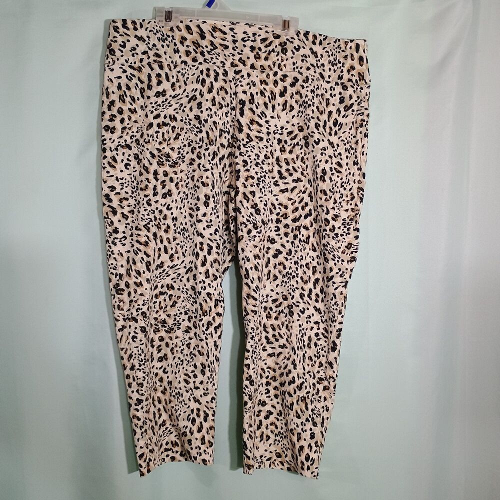 Women’s Leopard Print Pants – Beige Animal Print Casual Stretch Trousers Size 16